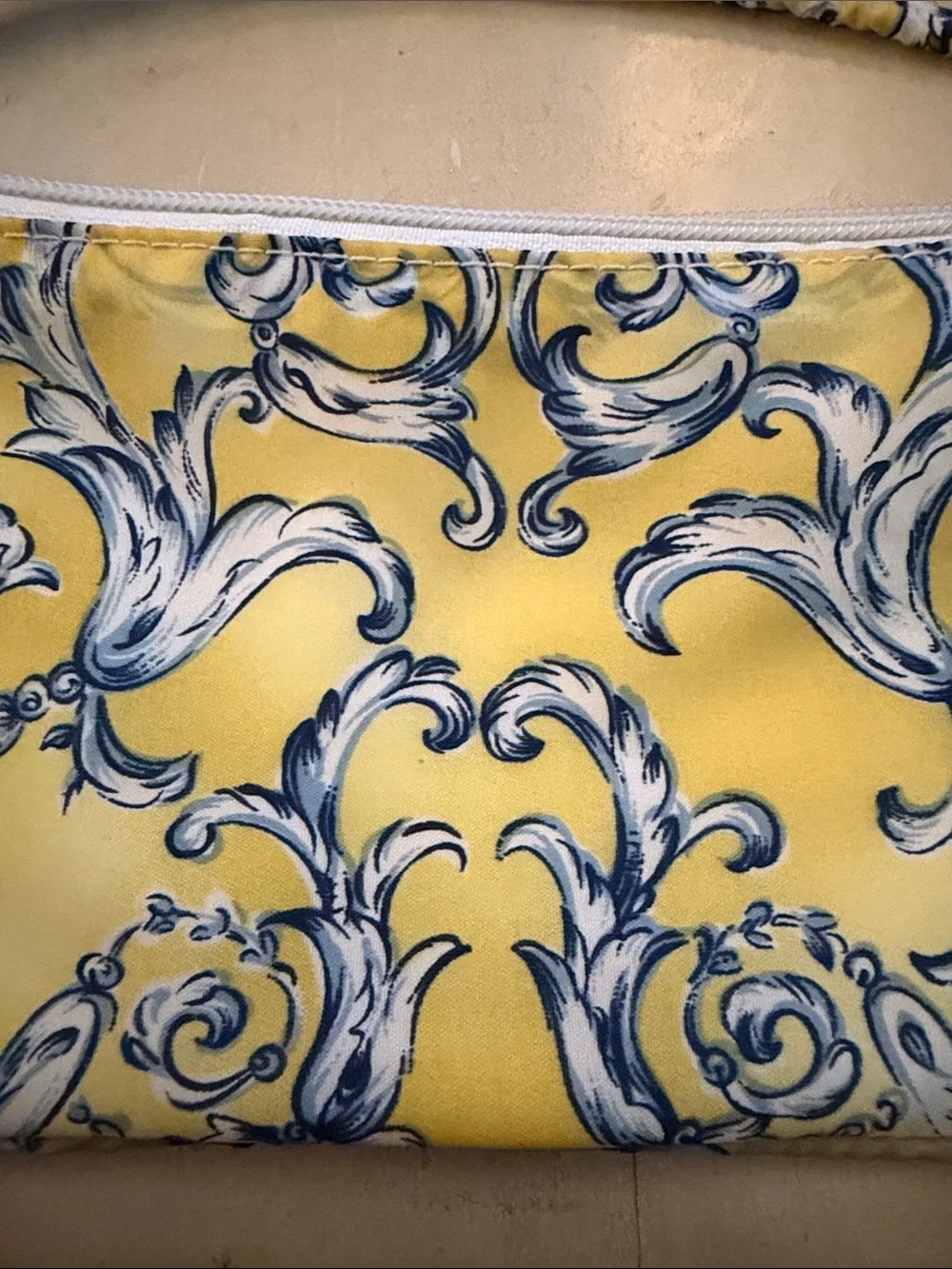 Yellow Floral Scroll Print Wristlet Bag